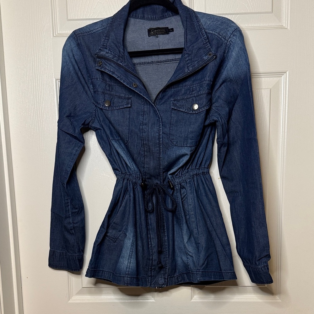 Cavalini Dark Blue Drawstring Denim Jacket